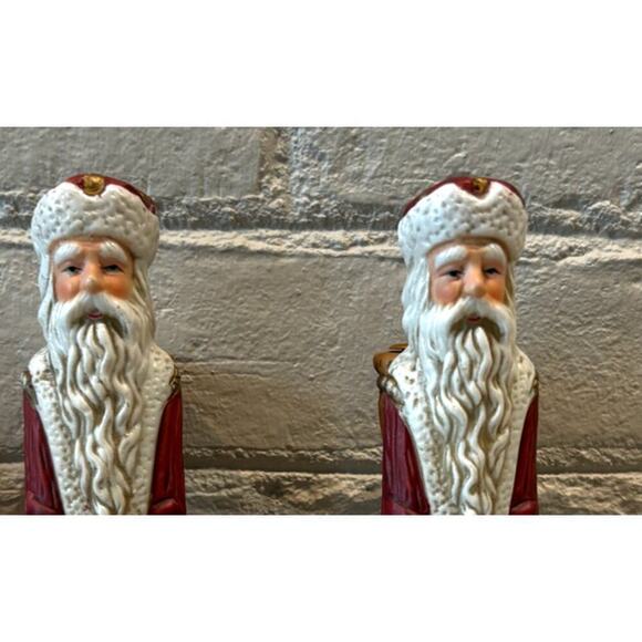 Candlestick Holders Santa Set of 2 Old World Style Resin Skinny Pencil St. Nick - Picture 3 of 3